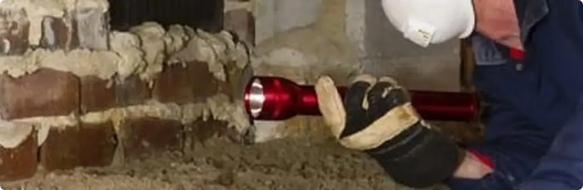 Pest control technician inspecting a crawl space for ant activity in Hanahan, SC
